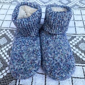 Bombas Knit Slipper Socks Blue Speckled Sherpa Lined Size M Excellent
